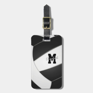 black white team colors girls boys volleyball luggage tag