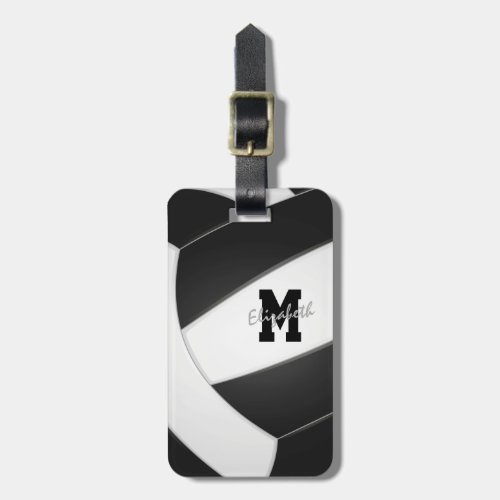 black white team colors girls boys volleyball luggage tag