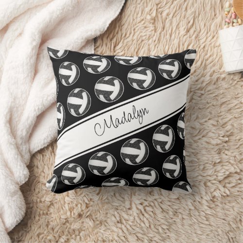 black white team colors girls I love volleyball Throw Pillow