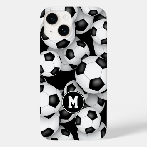 Black white team colors kids soccer balls pattern Case_Mate iPhone 14 case