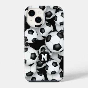 Black white team colors kids soccer balls pattern iPhone 14 case