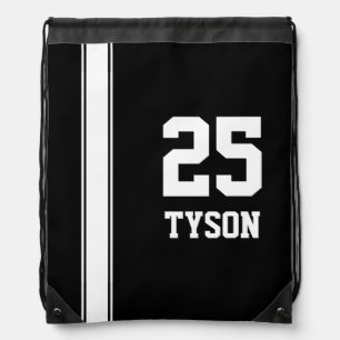Black & White Team Colors Monogram Drawstring Bag