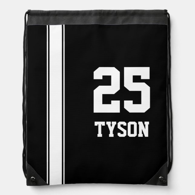 Black & White Team Colors Monogram Drawstring Bag (Front)