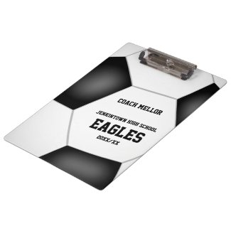 black white team colors personalized soccer coach clipboard