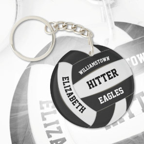 black white team colors personalized volleyball keychain