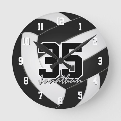 black white team colors players name volleyball round clock