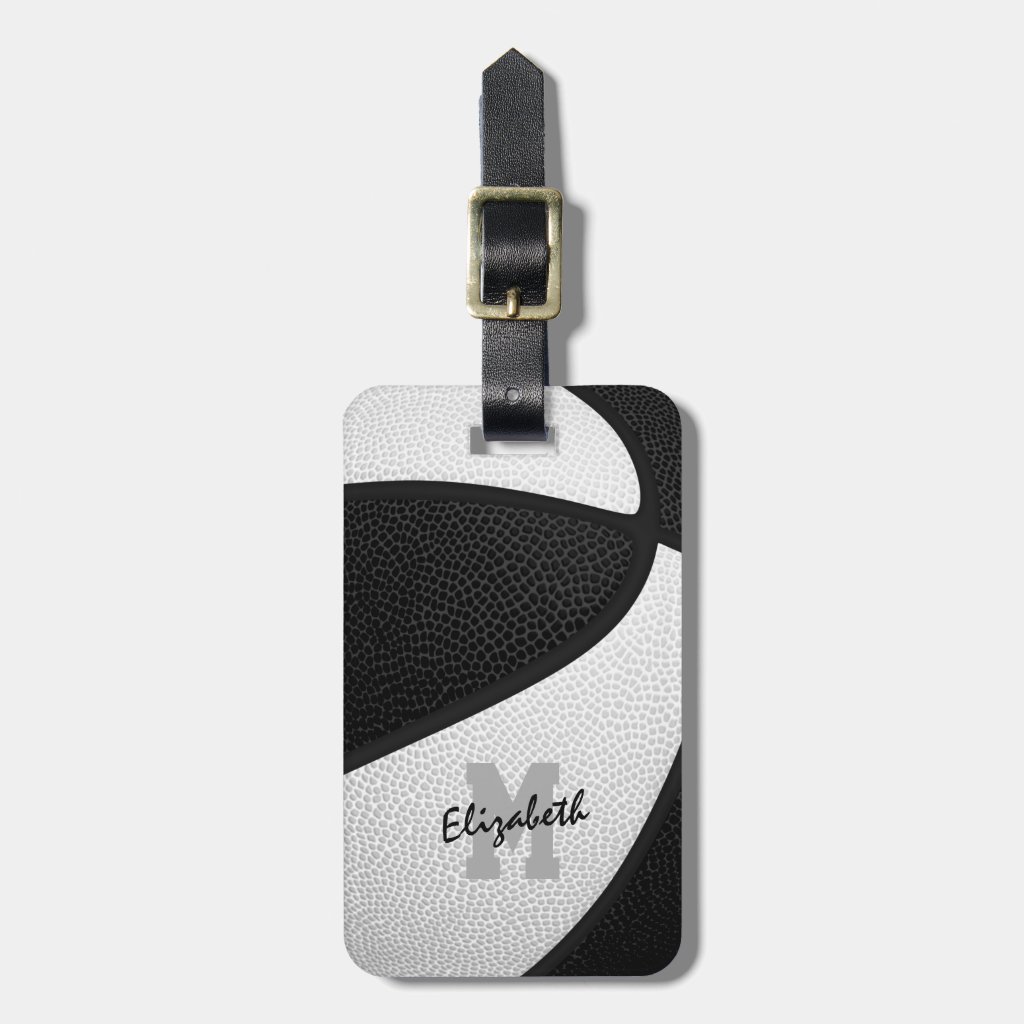 black white team colors sports gifts basketball luggage tag