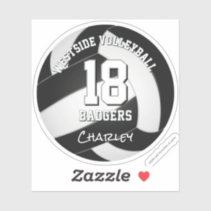 black white team colors volleyball player name sticker