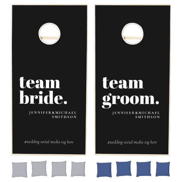 Black White team groom bride Wedding Cornhole Set