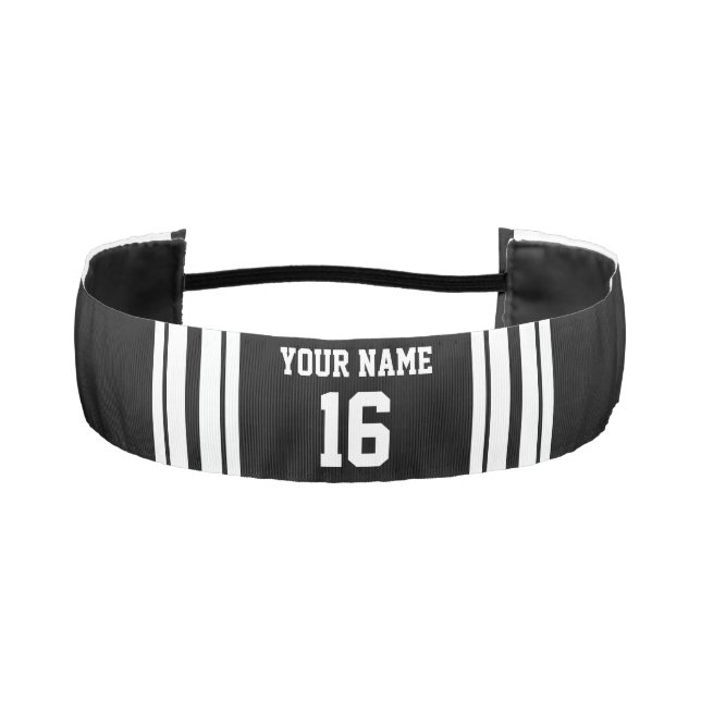 Black White Team Jersey Custom Number Name Athletic Headband (Front)