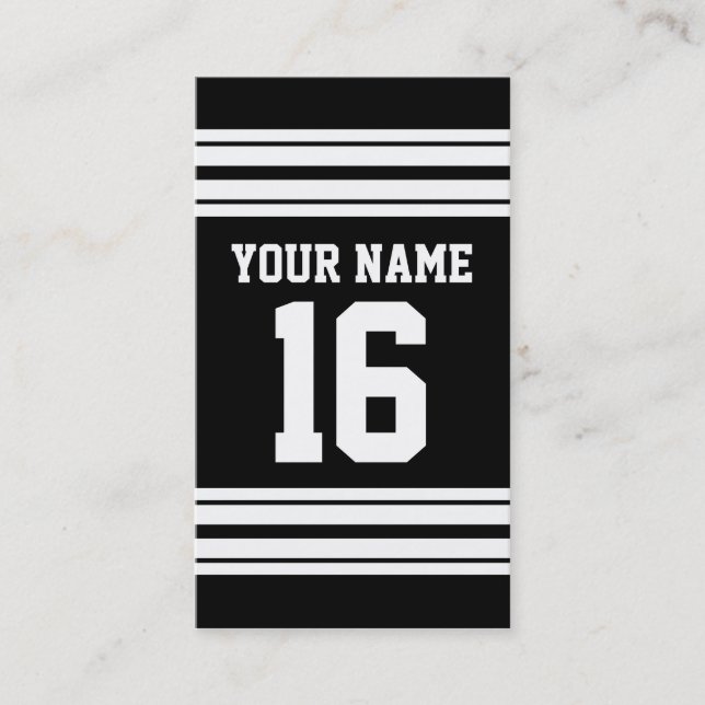 Black White Team Jersey Custom Number Name Business Card (Front)