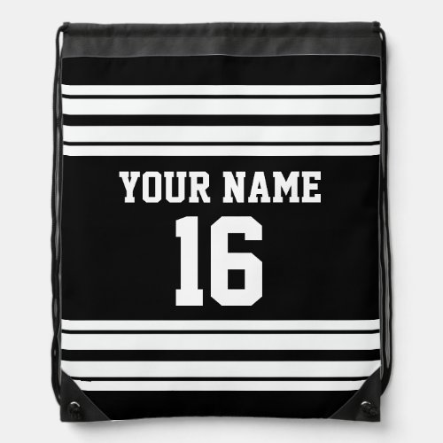 Black White Team Jersey Custom Number Name Drawstring Bag