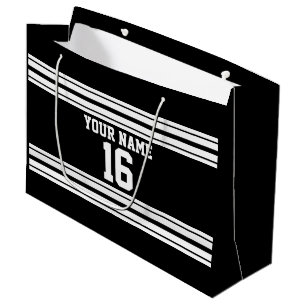 Black White Team Jersey Custom Number Name Large Gift Bag