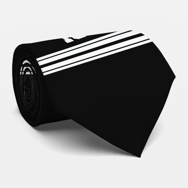 Black White Team Jersey Custom Number Name Neck Tie (Rolled)