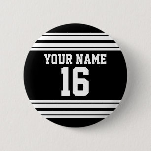 Black White Team Jersey Custom Number Name Pinback Button