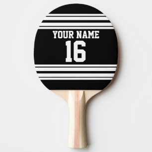Black White Team Jersey Custom Number Name Ping-Pong Paddle