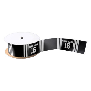 Black White Team Jersey Custom Number Name Satin Ribbon