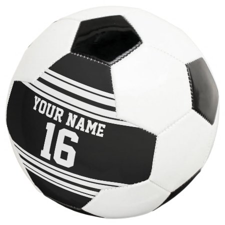 Black White Team Jersey Custom Number Name Soccer Ball