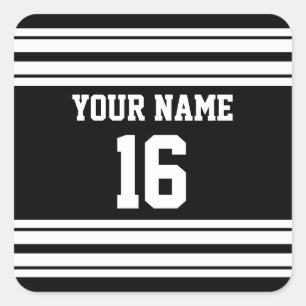 Black White Team Jersey Custom Number Name Square Sticker