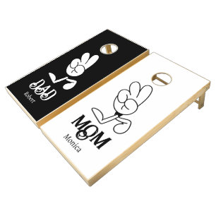 Black & white team mom team dad custom funny cornhole set