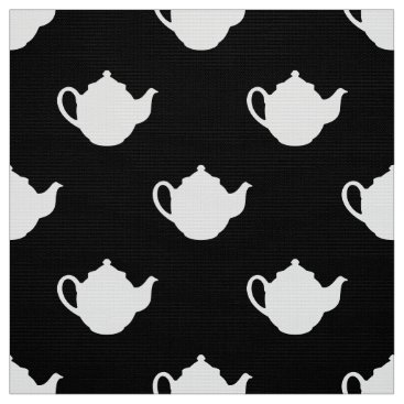 Black white teapots pattern fabric