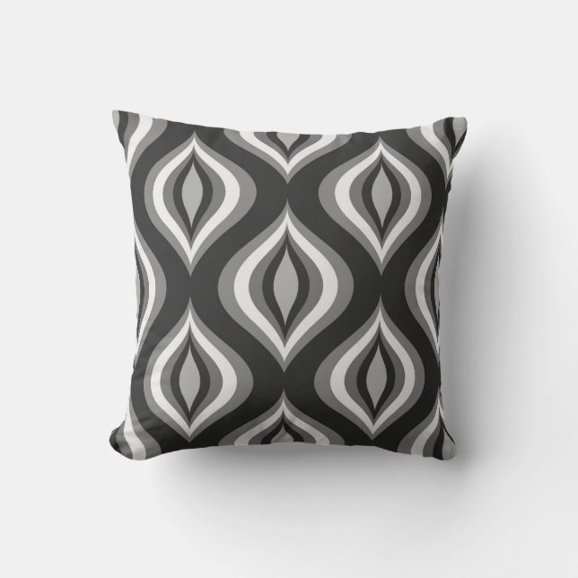 Black & White Teardrops Modern Geometric Pattern Throw Pillow (Front)