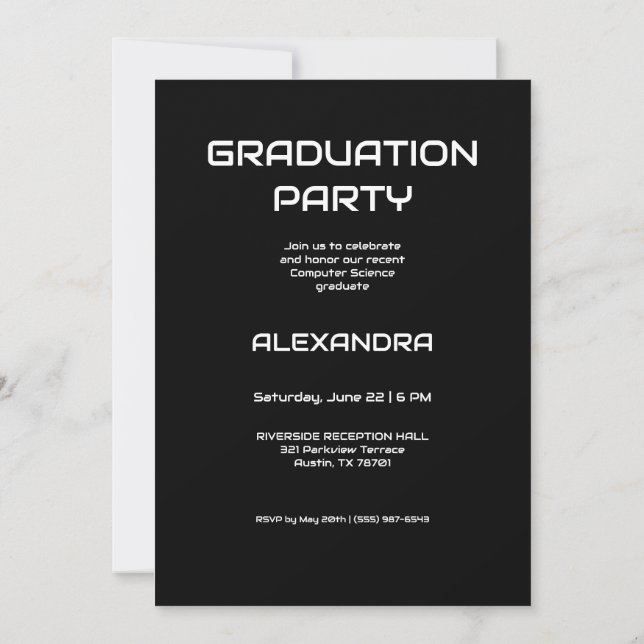 Black White Tech Graduation Party Photo Invitation (Back)