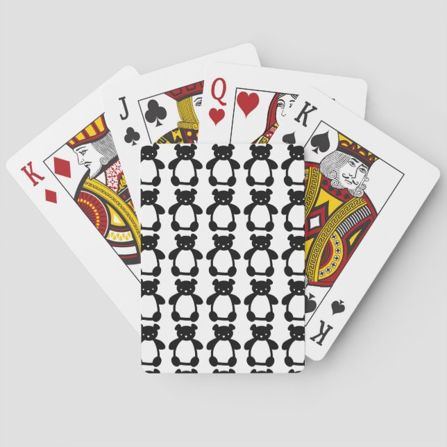 Black white teddy bear pattern playing cards (Back)