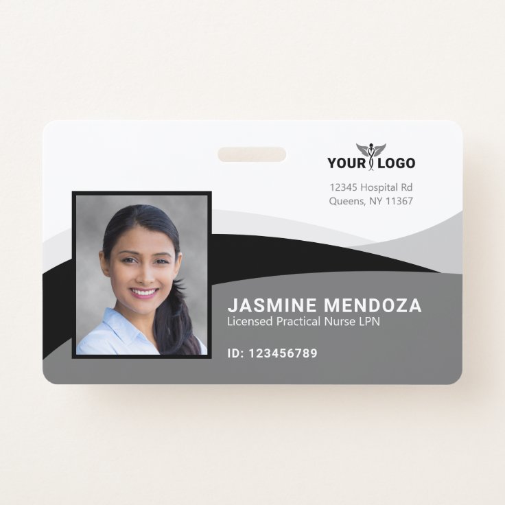 Black White Template Business Logo Photo Name ID Badge | Zazzle