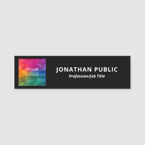 Black  White Template Simple Your Logo Here Name Tag