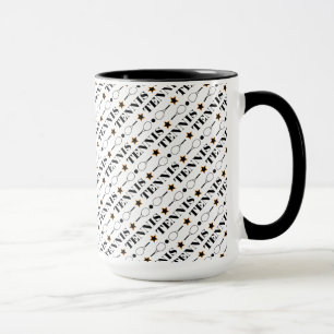 Black & White Tennis Sport Typography Pattern Mug