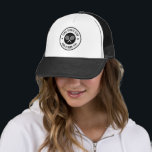Black White Tennis Theme Club Name Trucker Hat<br><div class="desc">A simple custom black tennis theme design with a tennis club name and a slogan.</div>