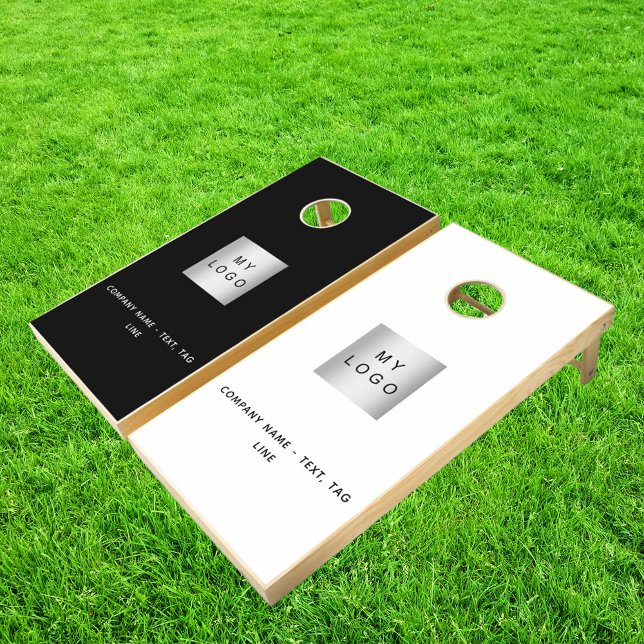 Black white text business logo cornhole set (Creator Uploaded)