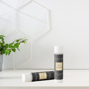 Black white text business logo lip balm