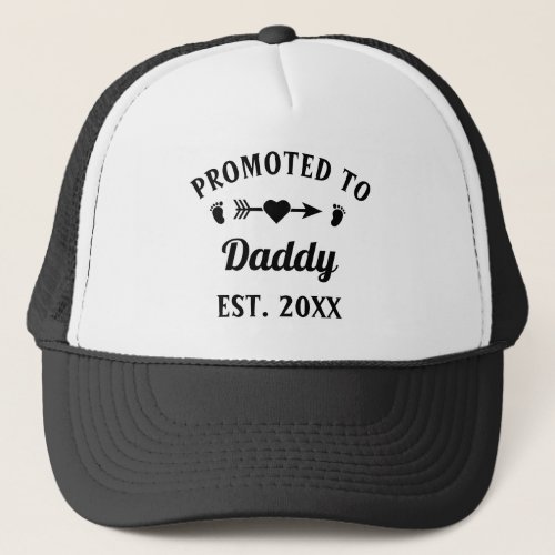 Black White Text Promoted To Daddy New Fatherhood Trucker Hat