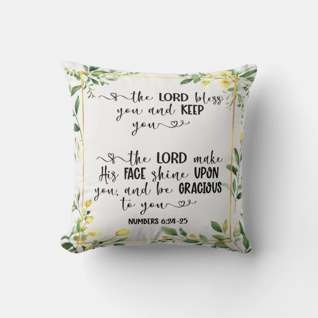 Black & White Text, The Lord Bless You Throw Pillow (Front)