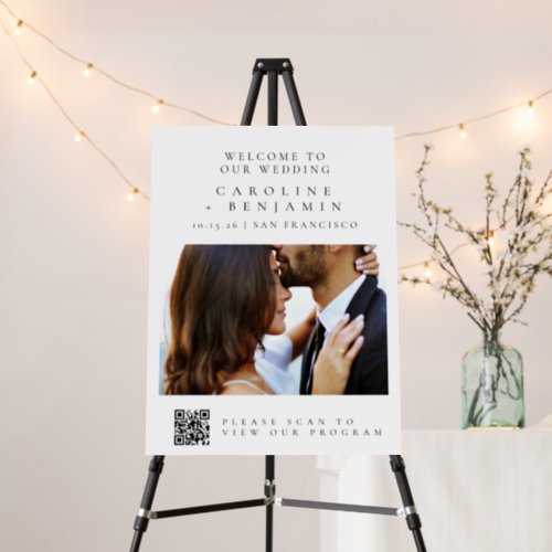 Black White Text Wedding Photo Program QR Code  Foam Board