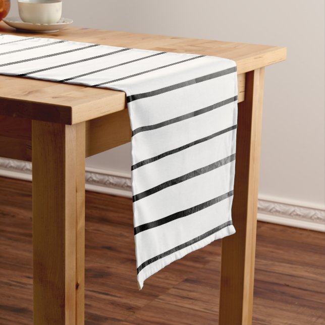 Black/White Textured Stripes Short Table Runner (In Situ)