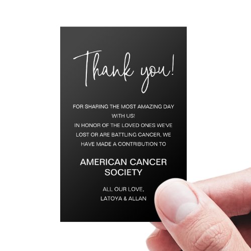 Black White Thank You Donate To Charity Wedding Place Card