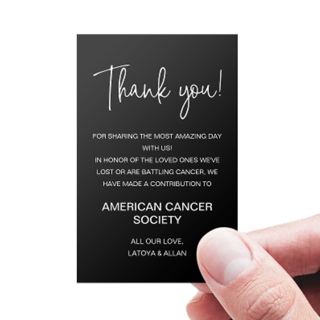 Black White Thank You Donate To Charity Wedding Place Card (Creator Uploaded)