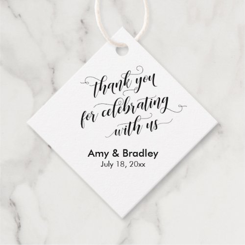 Black White Thank You for Celebrating with Us Favor Tags