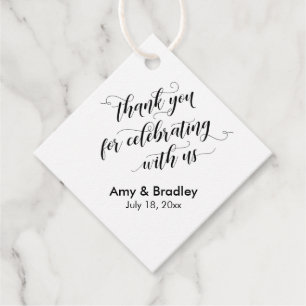 Black White Thank You for Celebrating with Us Favor Tags