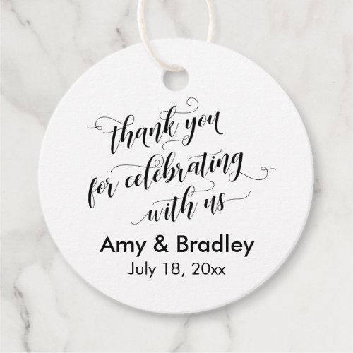 Black White Thank You for Celebrating with Us Favor Tags