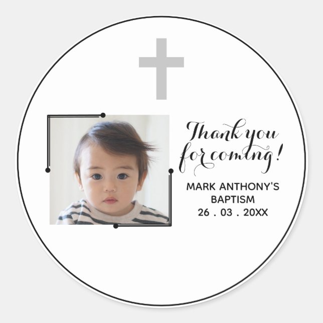 Black+White THANK YOU FOR COMING! Baptism Sticker (Front)