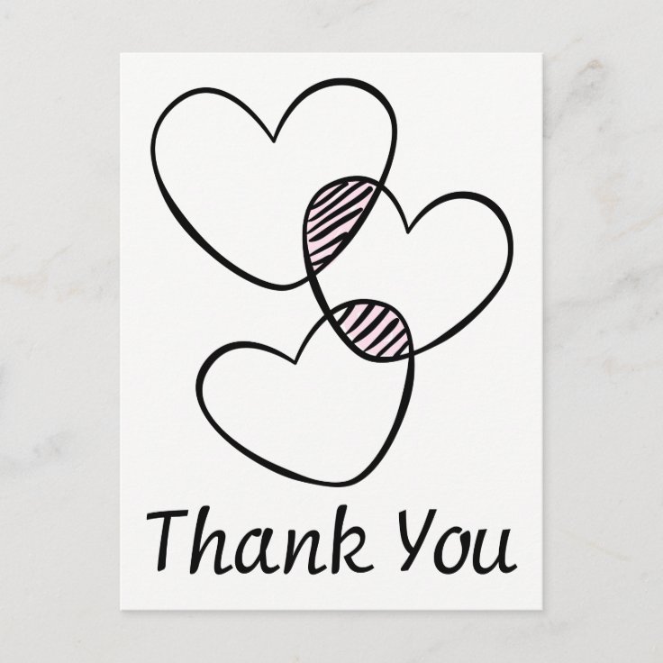 Black & White Thank You Hearts Wedding Party Postcard | Zazzle