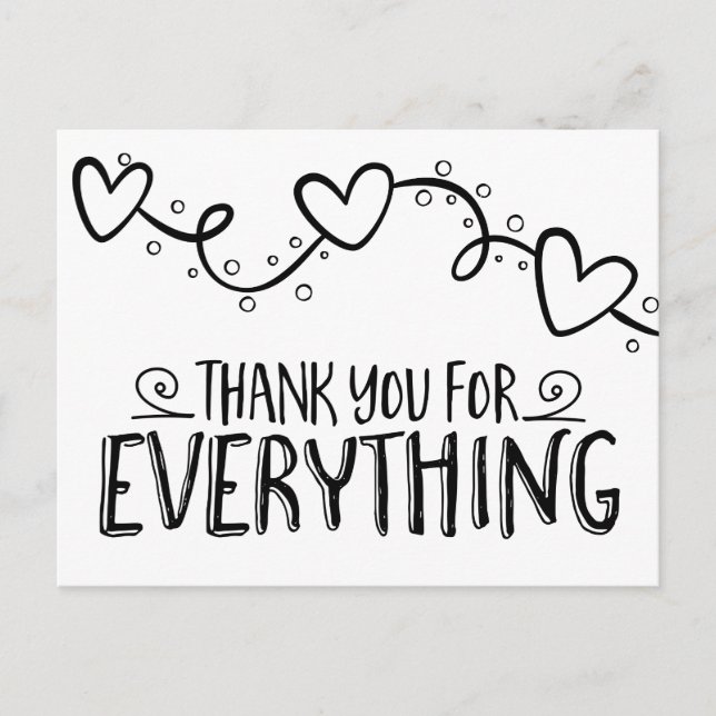 Black & White Thank You Hearts Wedding Party Postcard (Front)