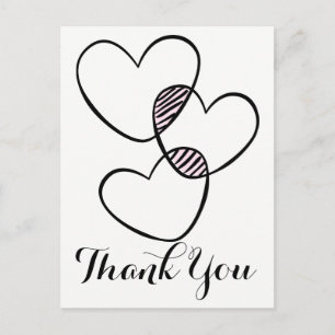 Black & White Thank You Hearts Wedding Party Postcard