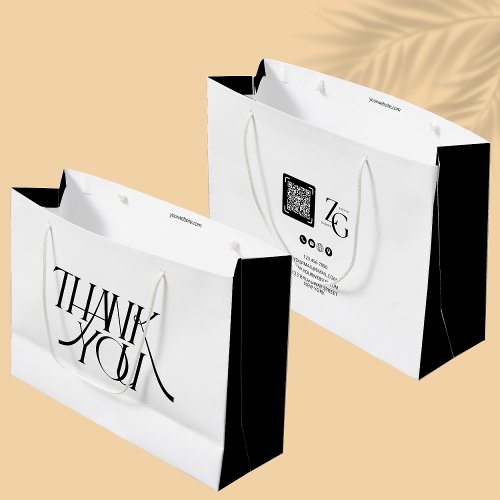 Black  White Thank You Modern Business  QR Code Large Gift Bag