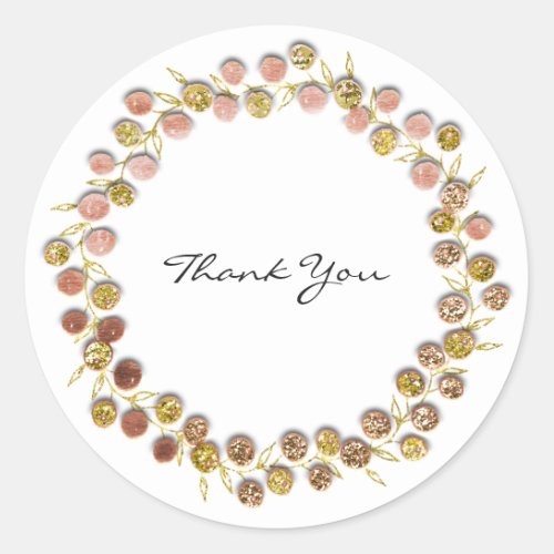 Black White Thank You Monogram Golden Wreath  Rose Classic Round Sticker