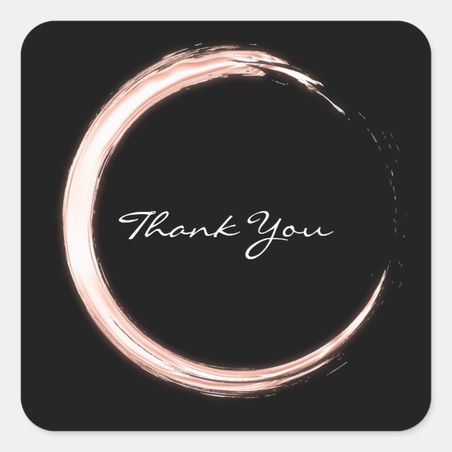 Black White Thank You Monogram Rose Minimalism Square Sticker (Front)